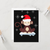 Schattige aap in de sneeuw, vrolijk kerstfeest kaart (Voorkant / Achterkant in situ)
