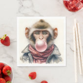 Schattige Aap In Sjaal En Jas Bubble Gum Servet (Insitu)