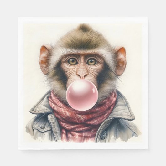 Schattige Aap In Sjaal En Jas Bubble Gum Servet (Voorkant)