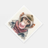 Schattige Aap In Sjaal En Jas Bubble Gum Servet (Hoek)