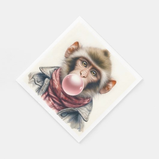 Schattige Aap In Sjaal En Jas Bubble Gum Servet (Hoek)