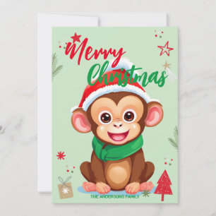 Schattige aap kerstman Kerstvakantie familienaam k Feestdagenkaart