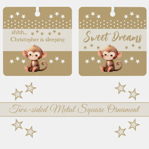 Schattige aap stil naam toevoegen slaapt bruin metalen ornament