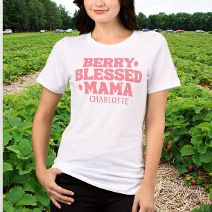 Schattige Aardbei Bes Gelukzalige Mama Roze Verjaa Tri-Blend Shirt