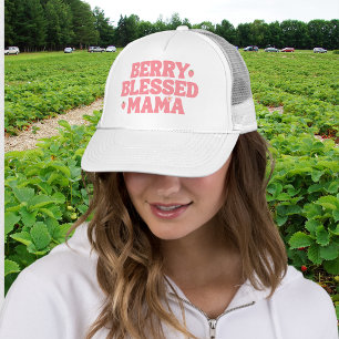 Schattige Aardbei Bescheiden Mama Roze Verjaardag Trucker Pet