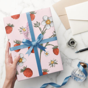 Schattige Aardbei Bloemige Bes Zoete Verjaardag Cadeaupapier