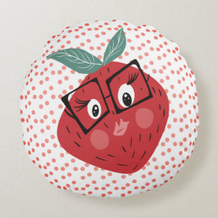 Schattige aardbei Cartoon handgetekende Doodle Rond Kussen