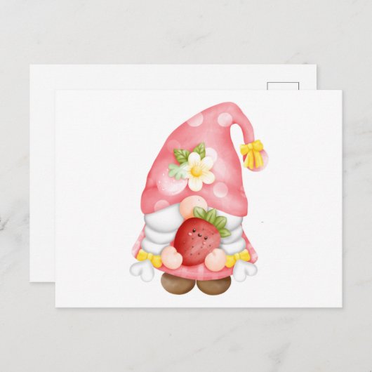 Schattige Aardbei Fruit Kabouter  Briefkaart (Voorkant / Achterkant)