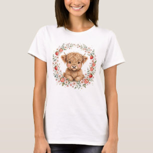 Schattige Aardbei Highland Koe Kalveren Dames T-shirt