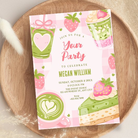 Schattige aardbei matcha zoet  kaart