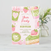 Schattige aardbei matcha zoet  kaart (Staand voorkant)