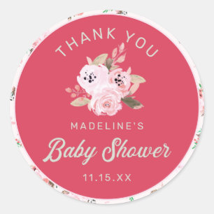 Schattige Aardbei Roze Bloemen Baby shower Dank u Ronde Sticker