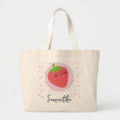 Schattige Aardbei Stippen Personalized Grote Tote Bag (Voorkant)