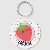 Schattige Aardbei Stippen Persoonlijk Sleutelhanger (Voorkant)