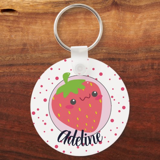Schattige Aardbei Stippen Persoonlijk Sleutelhanger (Voorkant)