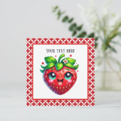 Schattige aardbeien festivalfeest kaart (Staand voorkant)