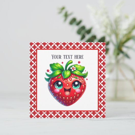 Schattige aardbeien festivalfeest kaart (Staand voorkant)