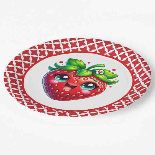 Schattige aardbeien festivalfeest papieren bordje (Gekanteld)