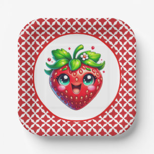 Schattige aardbeien festivalfeest papieren bordje