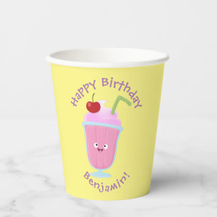 Schattige aardbeien ijs sundae cartoon papieren bekers