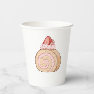 Schattige aardbeien Zwitserse rolcake aquarelillus Papieren Bekers