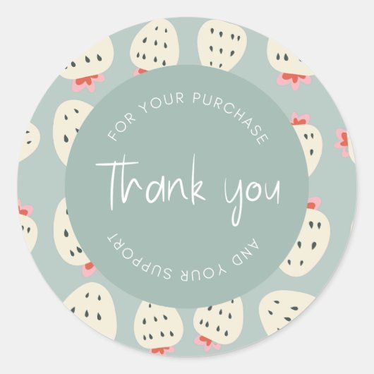 Schattige aardbeienpatroon "Dank u" Verpakking Ronde Sticker (Voorkant)