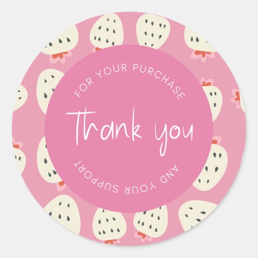 Schattige aardbeienpatroon "Dank u" Verpakking Ronde Sticker (Voorkant)