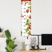 Schattige aardbeienpatroon met bladeren groeitabel poster (Thuiskantoor)