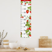 Schattige aardbeienpatroon met bladeren groeitabel poster (Keuken)