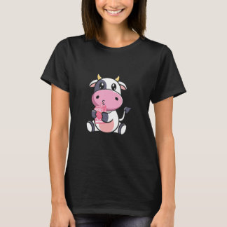 Schattige aardbeimelkkoe grappige boerderijdierlie t-shirt