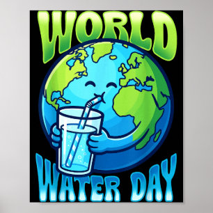 Schattige aarde drinkwater wereld waterdag poster