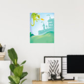 schattige aardedraak en kasteel poster (Thuiskantoor)