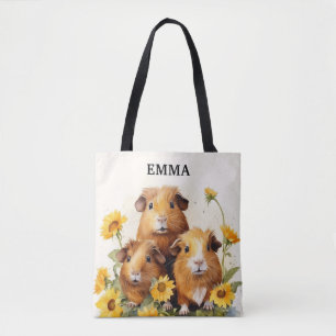 Schattige Aardige Cavia's met Bloemen Aangepaste N Tote Bag