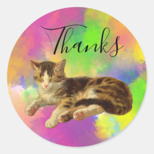 Schattige Aardige Kittige Kat Dank Je Abstract Reg Ronde Sticker