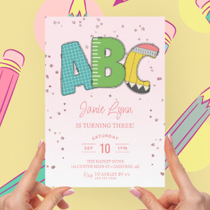 Schattige ABC-school 3e verjaardagsfeestje Kaart