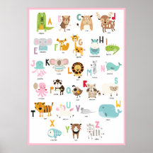 Schattige ABC's | Kleurrijk roze frame dier alfabe