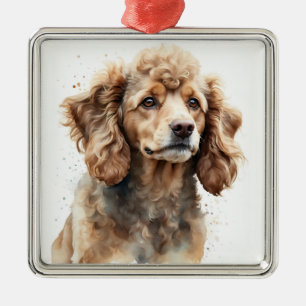 SCHATTIGE ABRIKOT FRANSE POEDEL PUPPY HOND METALEN ORNAMENT