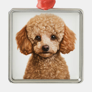 SCHATTIGE ABRIKOT FRANSE POEDEL PUPPY HOND METALEN ORNAMENT