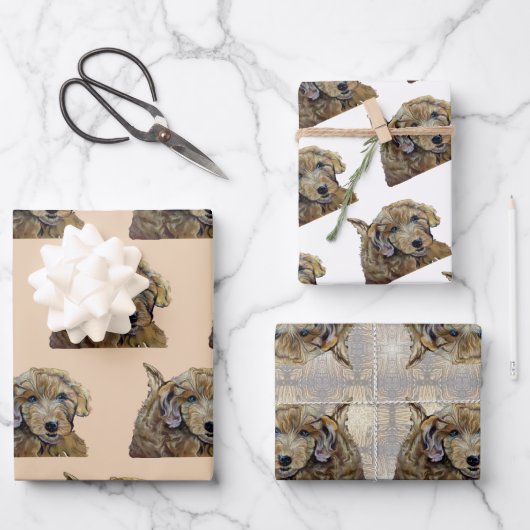 Schattige Abrikozen Goldendoedle Puppy Pastel Teke Inpakpapier Vel (Voorkant)
