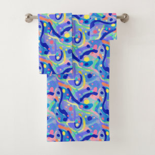 Schattige Abstract Blauw Pastel Neon Herhalingspat Bad Handdoek