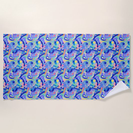 Schattige Abstract Blauw Pastel Neon Herhalingspat Strandlaken (Voorkant)