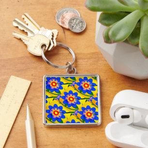 Schattige Abstract bloemenpatroon Sleutelhanger