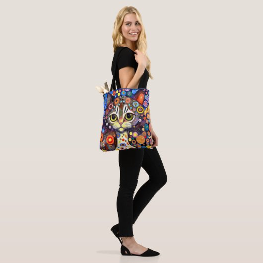 SCHATTIGE ABSTRACT FLOWER ACHTERGRONDKAT ONTWERP TOTE BAG (Op model)