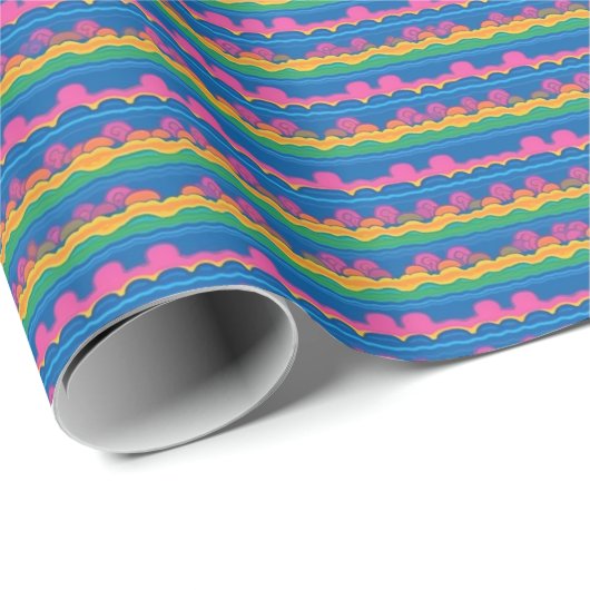 Schattige Abstract Retro Neon Stippen Stripes Patr Cadeaupapier (Rol Hoek)