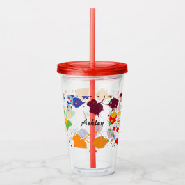 Schattige Abstracte Verfspat Naam Acryl Drinkbeker