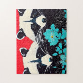 Schattige accoons met blauwe bloemen legpuzzel (Verticaal)