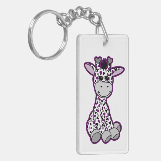 Schattige Ace Pride Flag Giraffe Paarse Grijs Zwar Sleutelhanger (Voorkant Links)