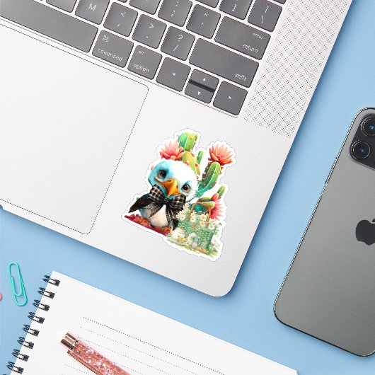 Schattige Adelaar Sticker (Laptop met iPhone)