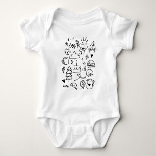 Schattige Aesthetic Doodle Dieren en Natuur Kinder Romper