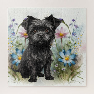 Schattige Affenpinscher-hond in een veld met wilde Legpuzzel